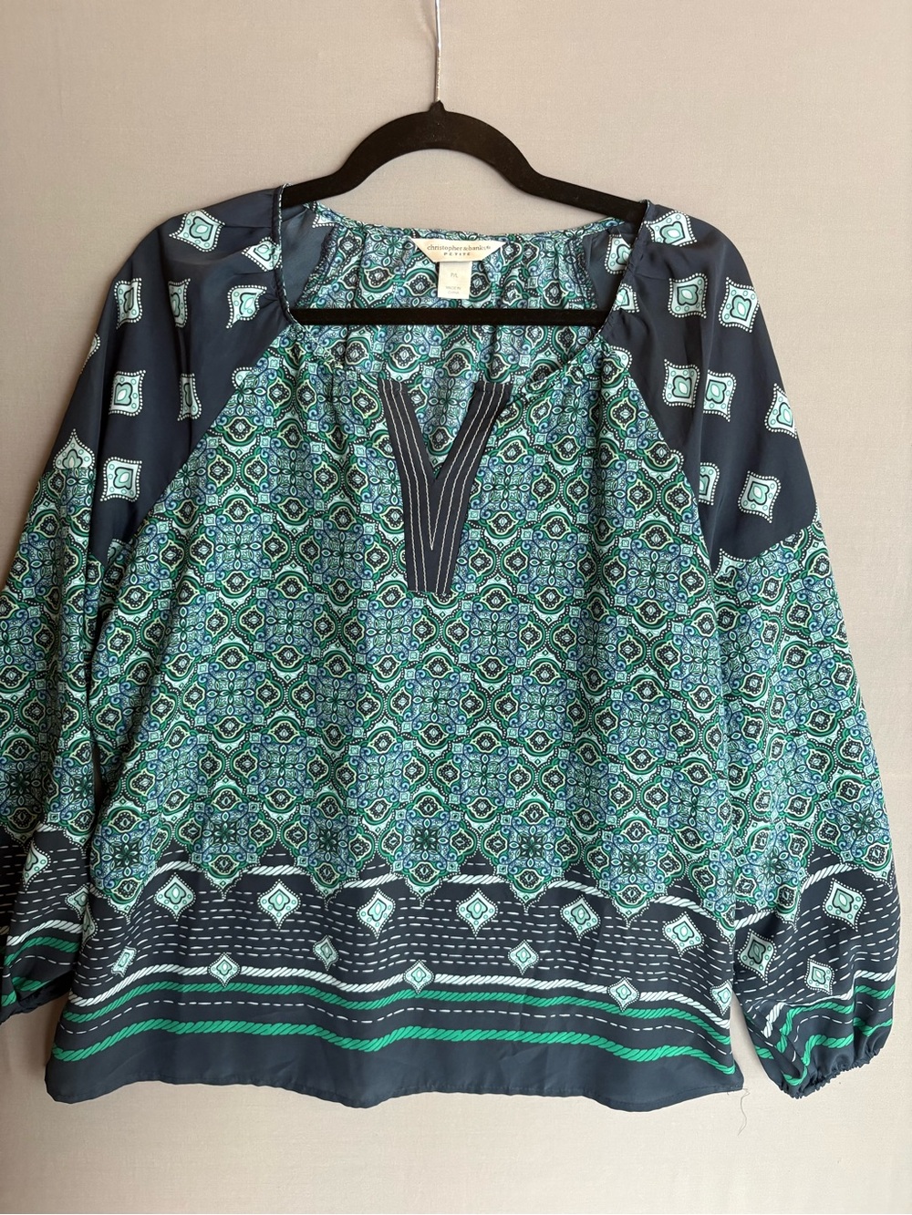 Green & Navy Printed Blouse